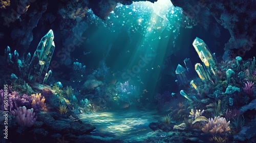 Wallpaper Mural Enchanting Underwater Crystal Cave With Vibrant Coral Torontodigital.ca