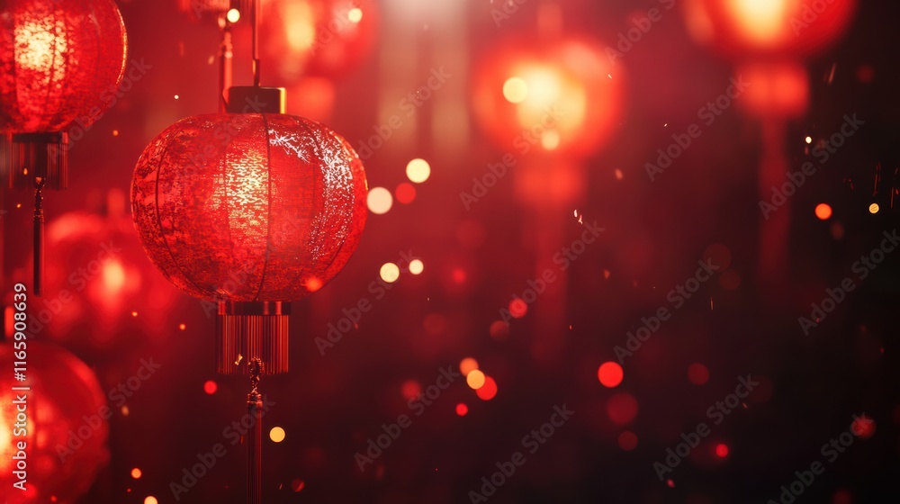 Chinese cultural elements: glowing red lanterns symbolizing prosperity and joy, ideal for holiday-themed visuals. Chinese cultural elements: glowing red lanterns symbolizing prosperity and joy, ideal for holiday-themed visuals.