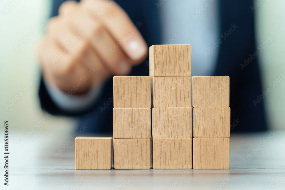 Business Growth Concept with Wooden Blocks Business Growth Concept with Wooden Blocks