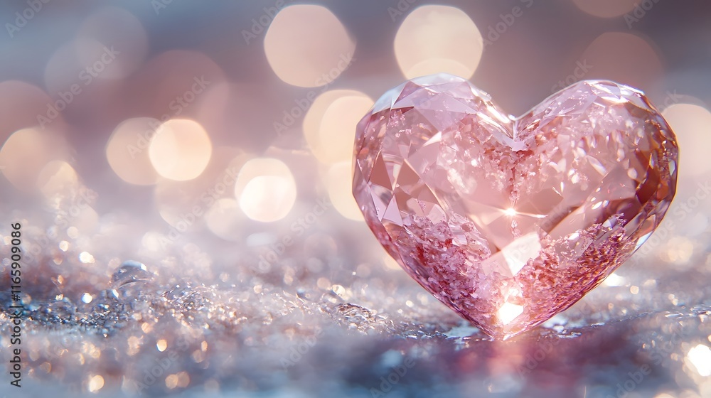 Obraz premium Dreamy Valentine's Day Heart Crystal Bokeh Background with Pastel Tones and Subtle Texture