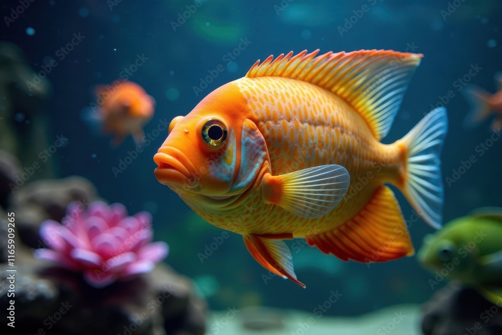Close-up of colorful fish swimming in aquarium , vibrant, aquarium fish