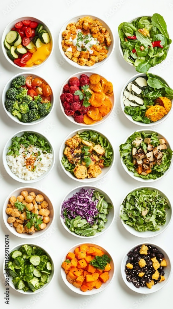 Vibrant and Healthy Food Bowls - A Colorful Array of Delicious Dishes Vibrant and Healthy Food Bowls - A Colorful Array of Delicious Dishes