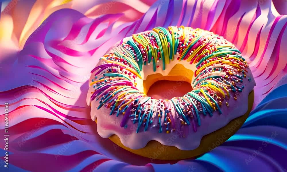 Rainbow Sprinkle Donut on Colorful Paper. Rainbow Sprinkle Donut on Colorful Paper.