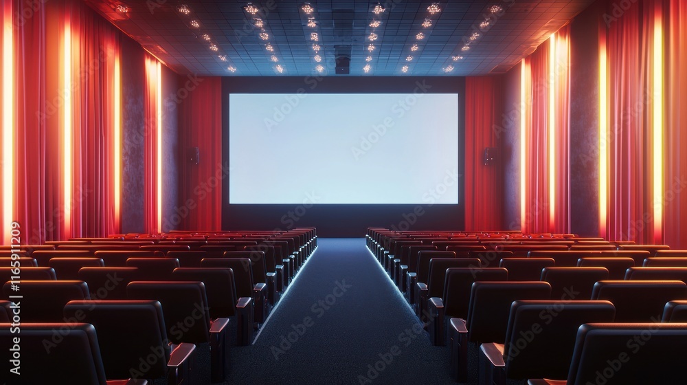Fototapeta premium Empty Retro Cinema Theater: Awaiting the Show