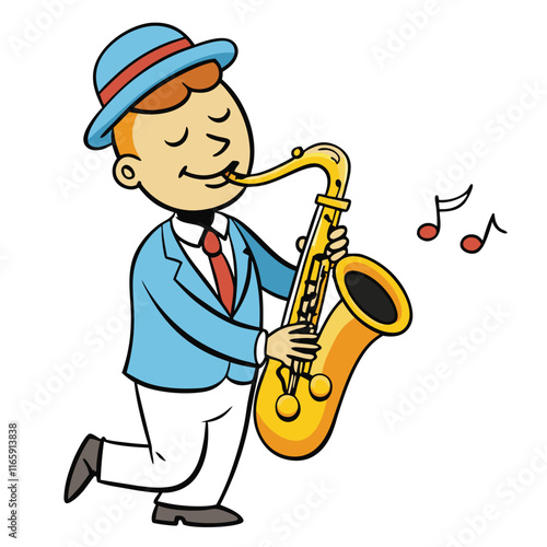 Saxophonist Playing Music - Musical Notes Around for Artistic Flair Variant