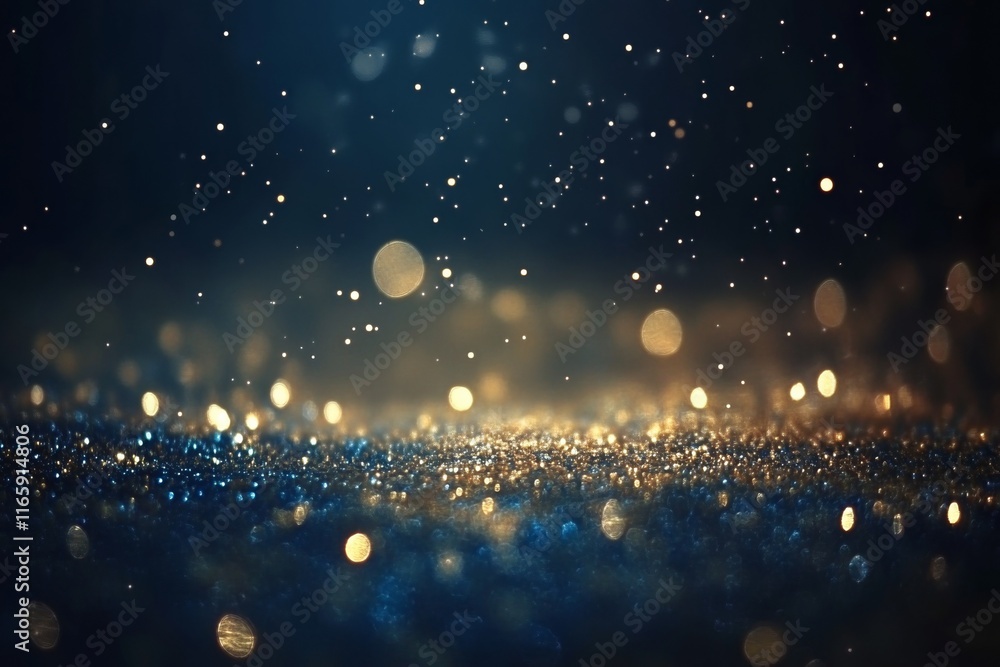 Obraz premium Blue and Gold Bokeh Lights with Glitter on Dark Background