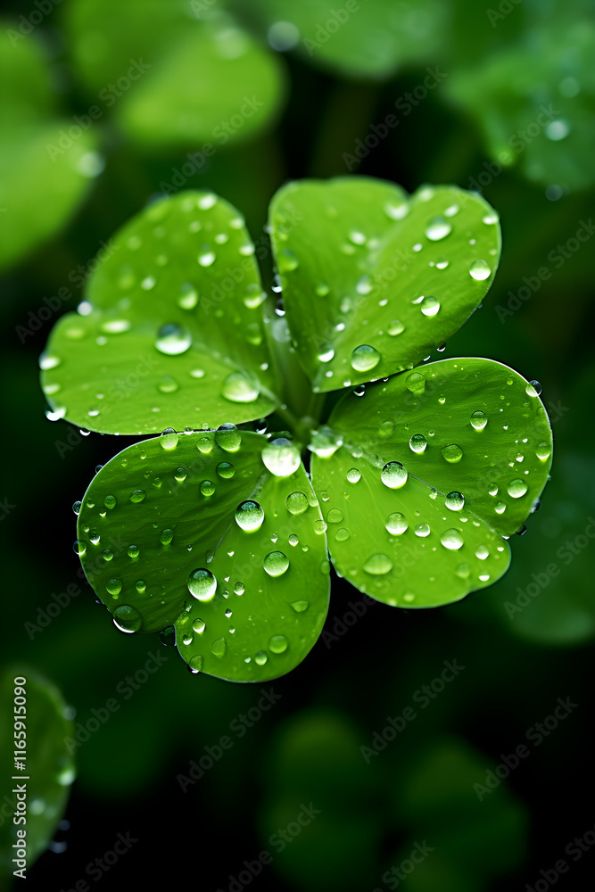 Symbol of Good Luck: Fresh Dew-kissed Four-Leaf Clover