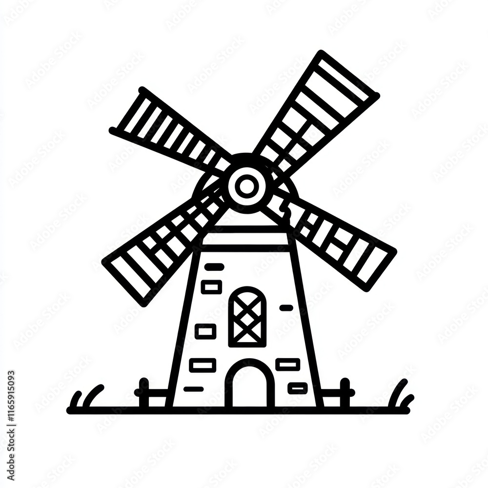A Simple Line Drawing Of A Classic Windmill A Simple Line Drawing Of A Classic Windmill