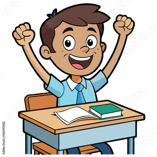 Student in Classroom Hand Raised - Confident Participation