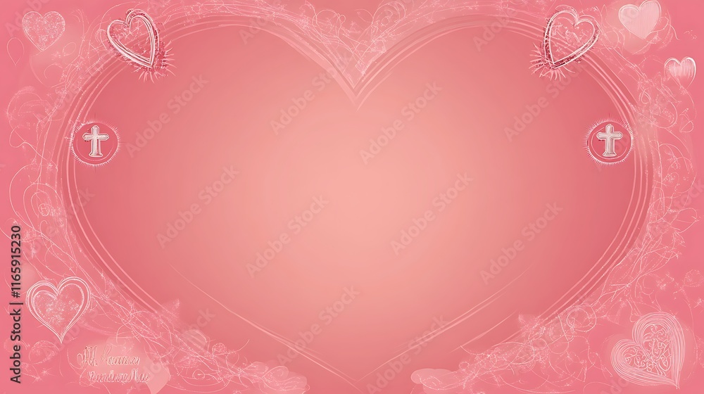 Pink Heart Shaped Background With Crosses And Hearts Pink Heart Shaped Background With Crosses And Hearts