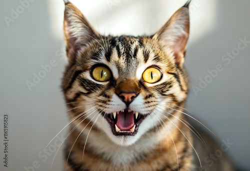 Playful Tabby Cat: A Close-up Portrait with Bright Eyes photo