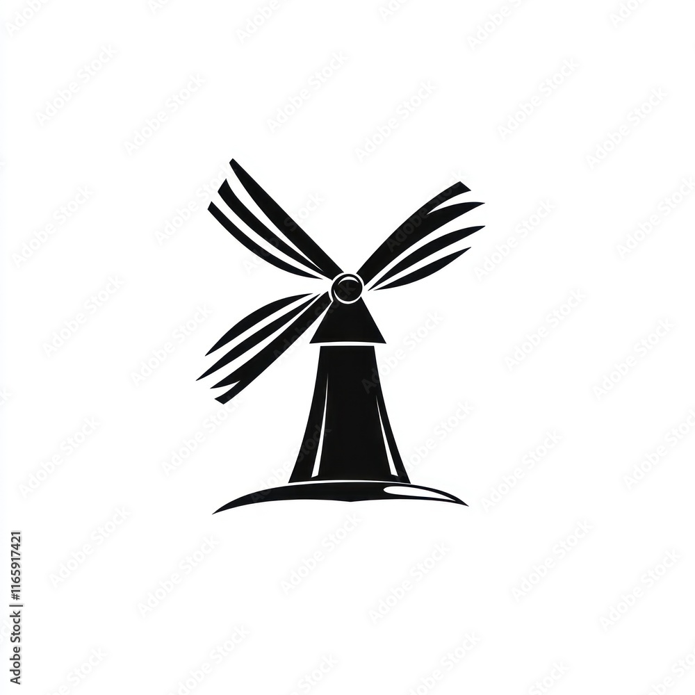 Black and white stylized image of a windmill Black and white stylized image of a windmill