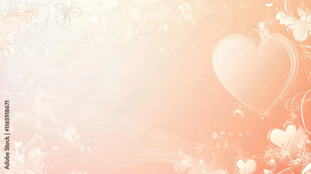 Peach Background With Heart And Floral Designs Peach Background With Heart And Floral Designs