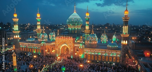 Night illumination of the magnificent Al-Askari Shrine in Samarra, Iraq photo