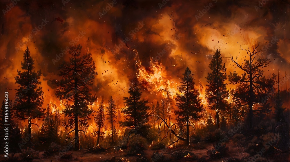 Burning forest. Fire in the forest. The concept of natural disaster. Burning forest. Fire in the forest. The concept of natural disaster.