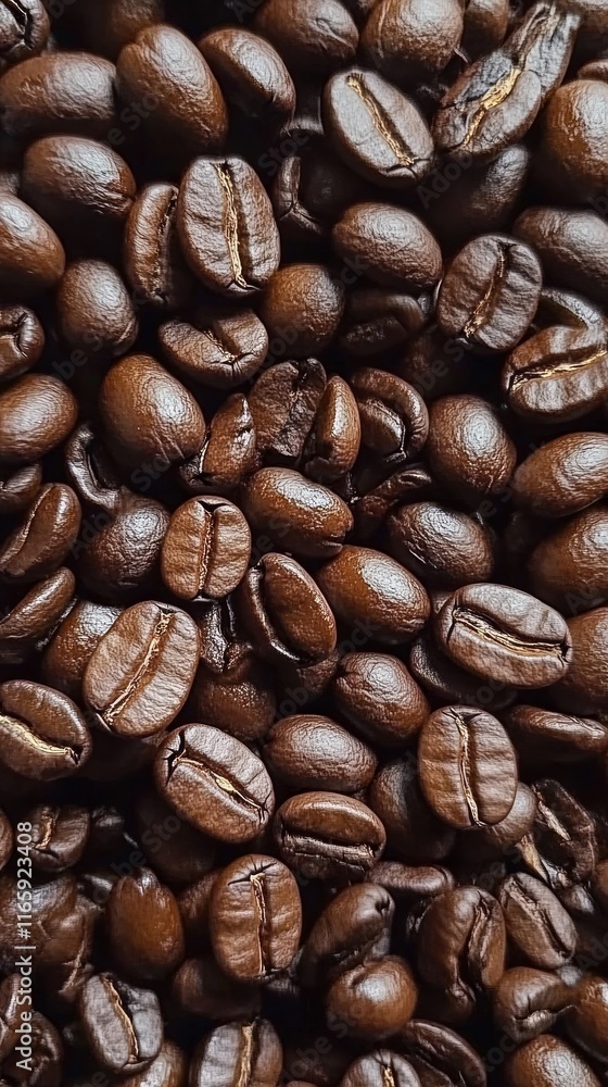 Fototapeta premium Close-up of Roasted Coffee Beans: A Rich and Aromatic Visual Feast