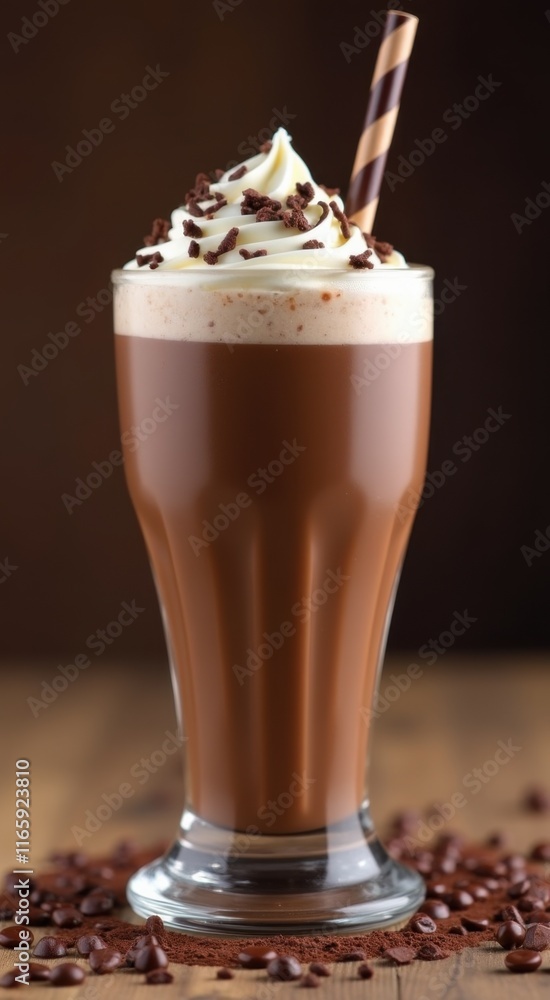 Glass of coffee with whipped cream and chocolate chips Glass of coffee with whipped cream and chocolate chips