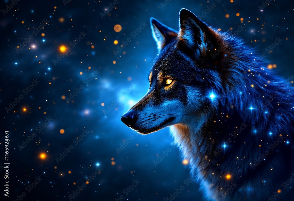 Mystical Wolf: Celestial Portrait in Blue Hues Mystical Wolf: Celestial Portrait in Blue Hues