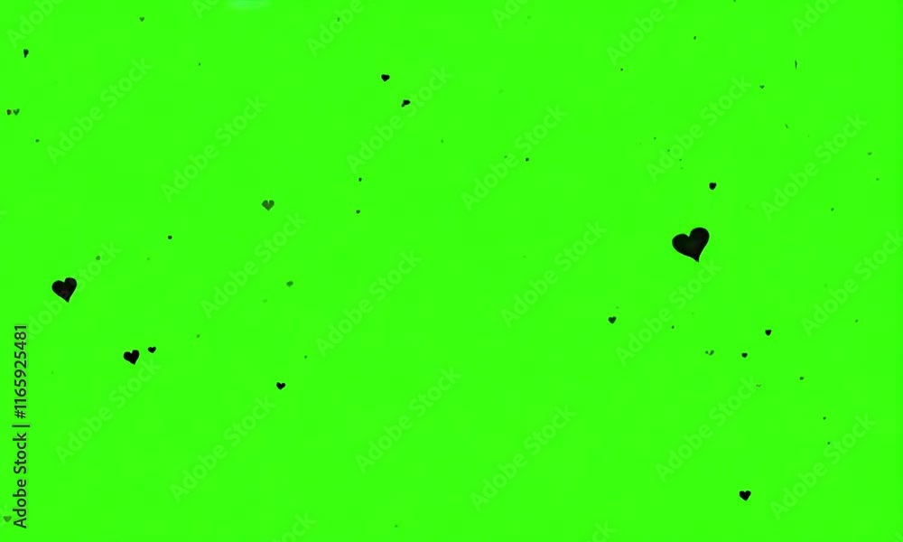 A looping animation of a rolling and falling black heart on green screen
