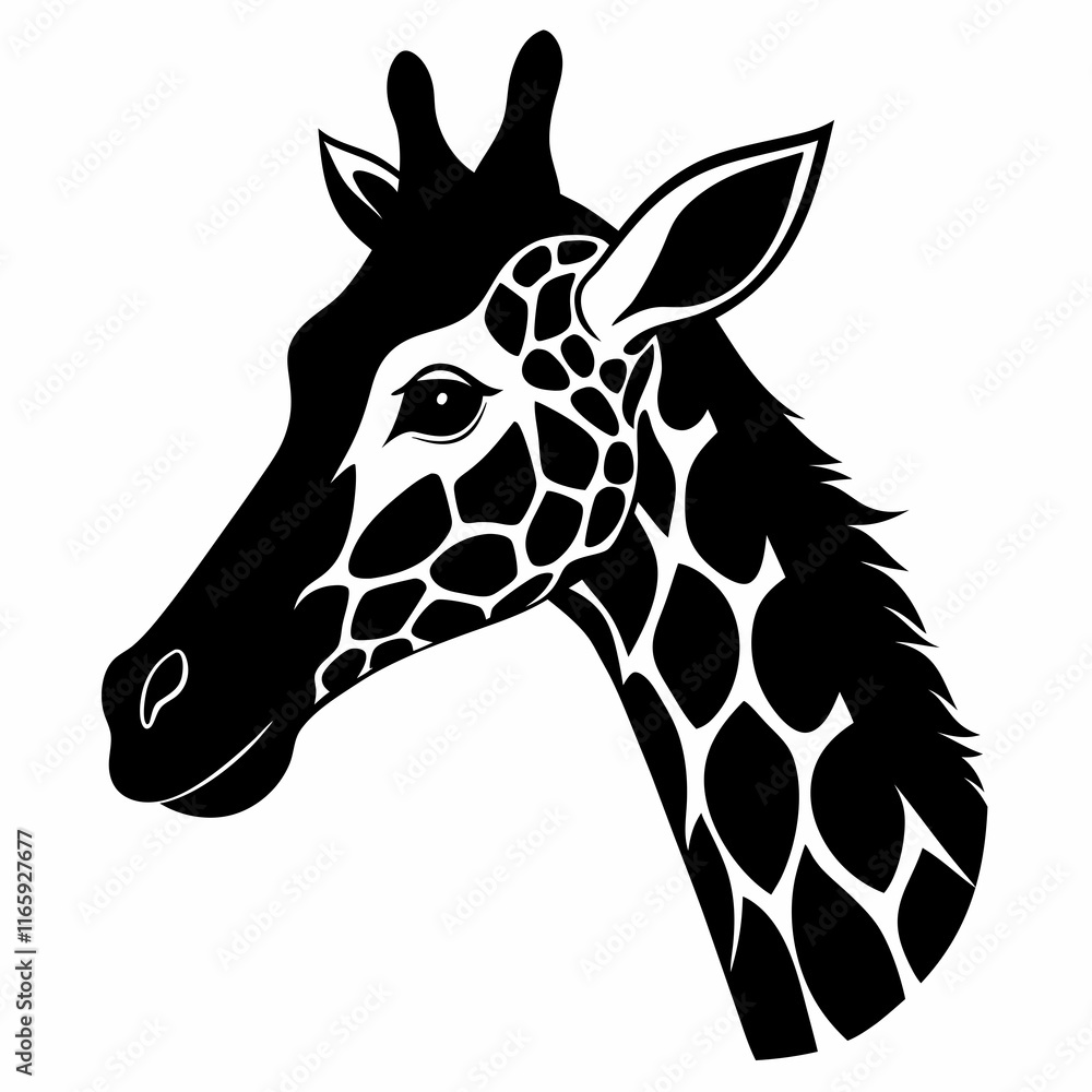 Obraz premium Vector giraffe head silhouette black side view on white background