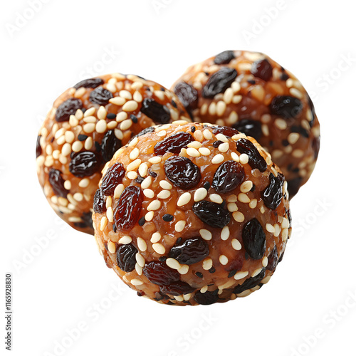 Appetizing Raisins and Sesame Seeds Balls  Isolated On Transparent Background photo