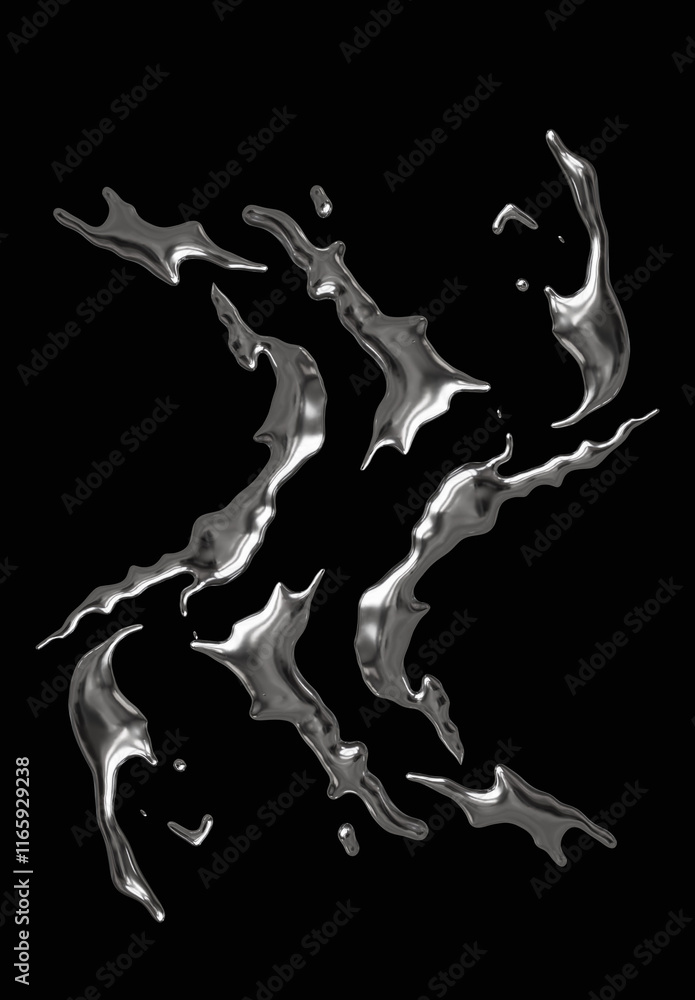 3d liquid metal abstract shape, chrome abstract shape on black background 3d liquid metal abstract shape, chrome abstract shape on black background