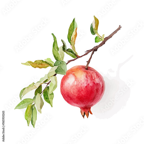 A watercolor illustration of a pomegranate, isolated on a white background. Pomegranate vector.
