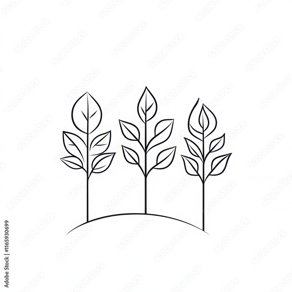Three stylized plants grow on a small hill Three stylized plants grow on a small hill