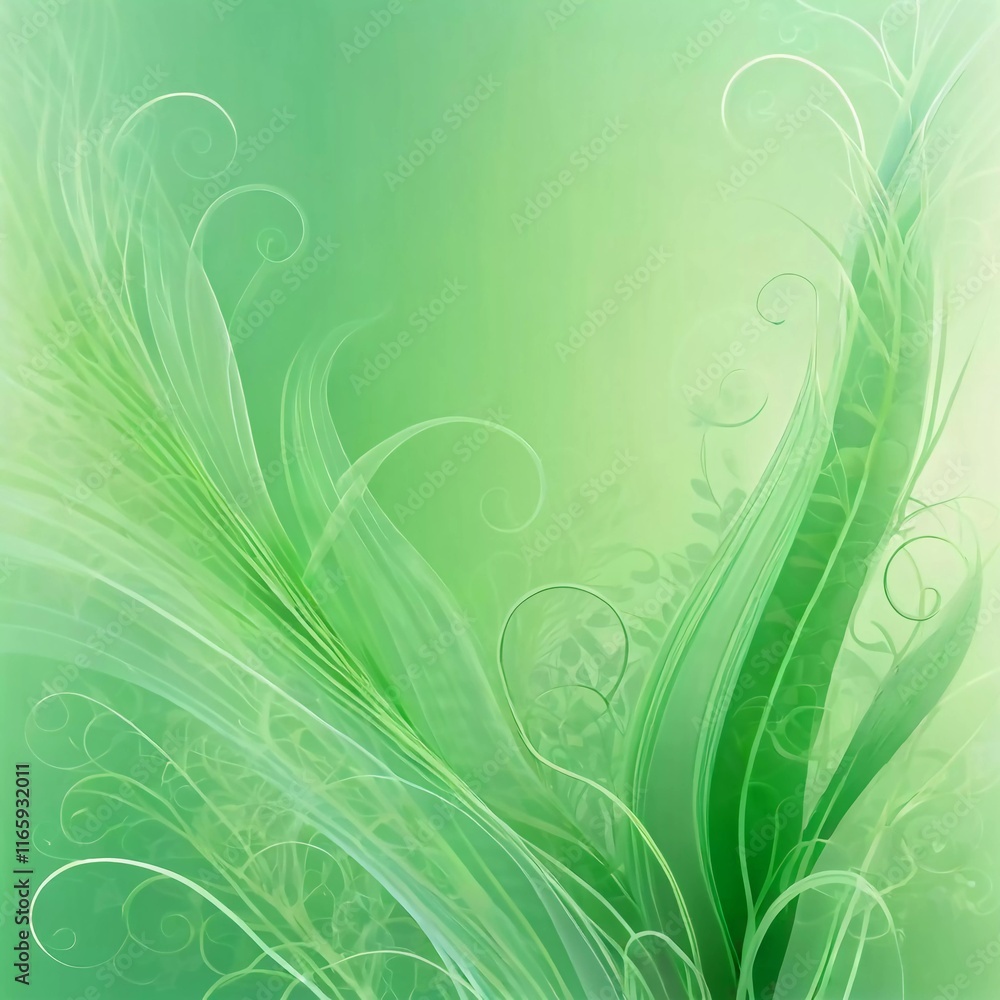 Beautiful gradient background in soft green hues, showcasing flowing plant designs and gentle grass motifs, creating a tranquil and soothing atmosphere. Generative AI Beautiful gradient background in soft green hues, showcasing flowing plant designs and gentle grass motifs, creating a tranquil and soothing atmosphere. Generative AI