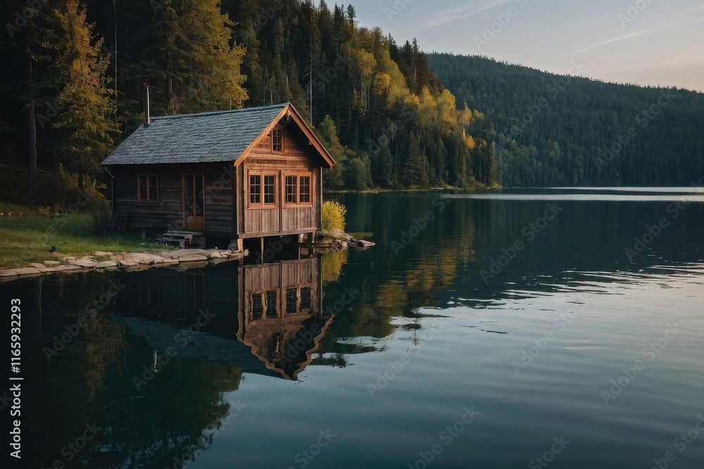 Obraz premium Small house by the lake