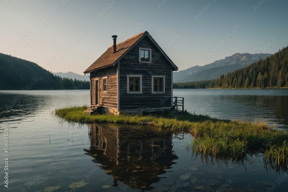 Obraz premium Small house by the lake