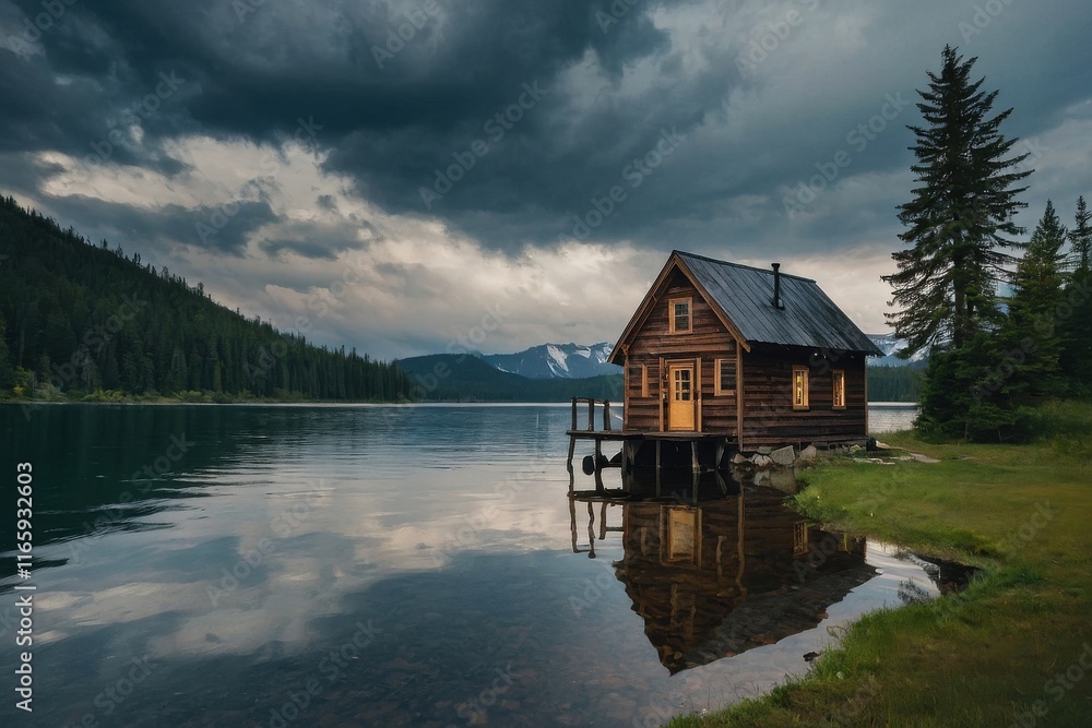 Obraz premium Small house by the lake