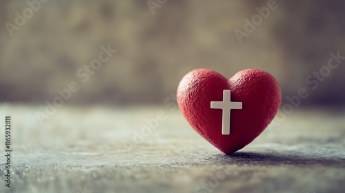 Red Heart with White Cross Symbol of Faith and Love photo