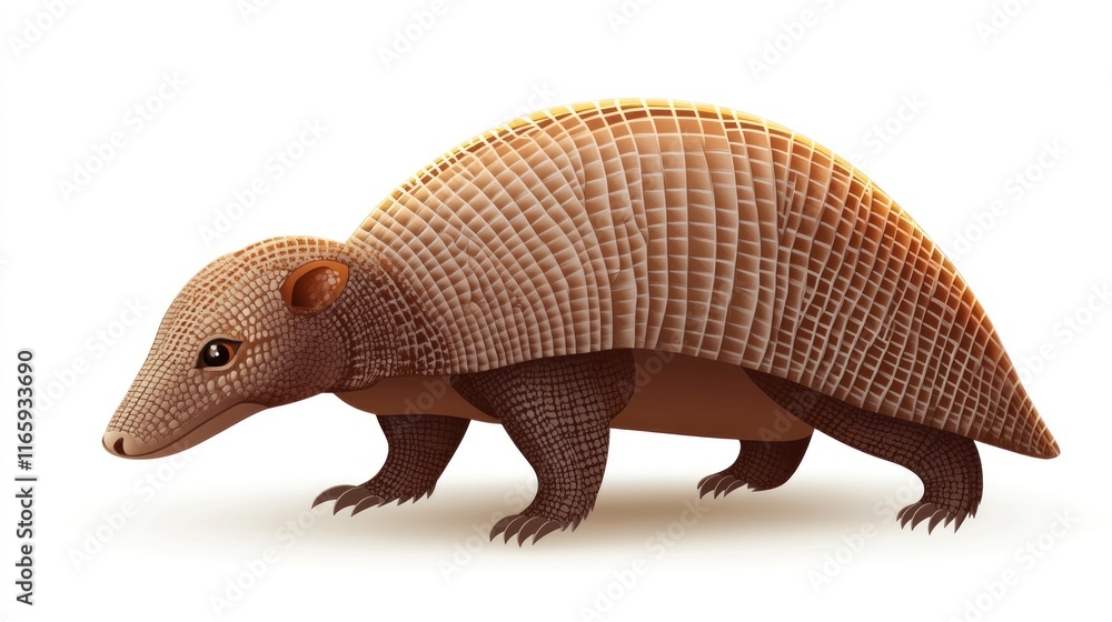 Obraz premium Detailed illustration of a nine-banded armadillo on white background.