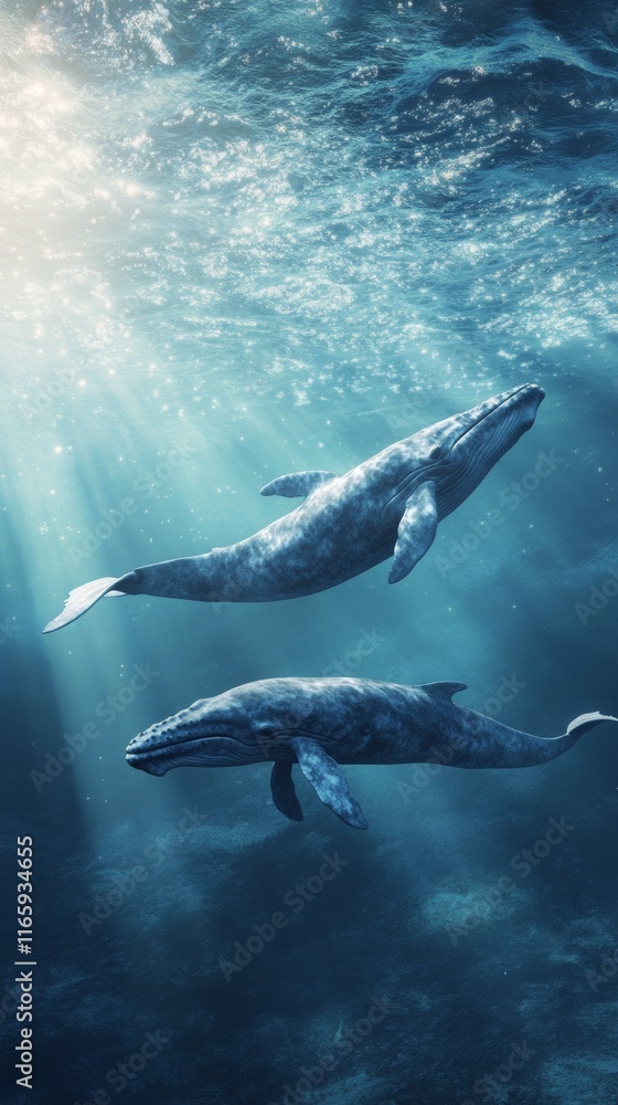 Fototapeta premium beautiful swimming in the sea, aerial view with copy space vertically 9:16