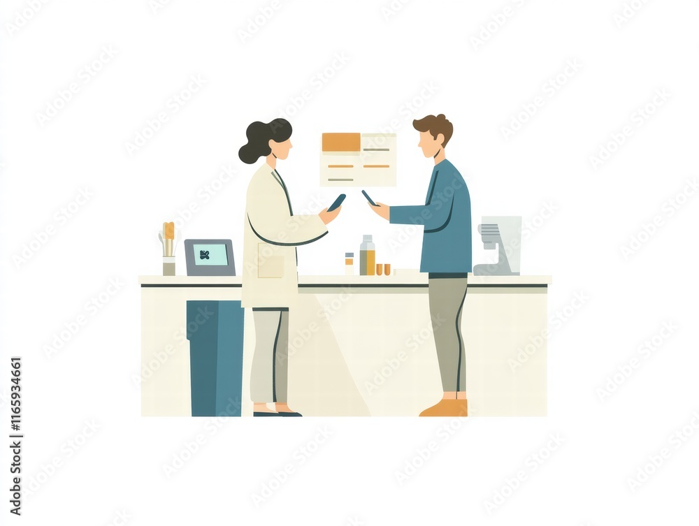 Obraz premium A simple, flat illustration depicting an online doctor's consultation.