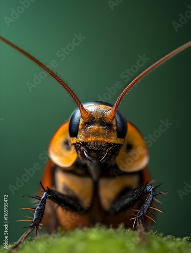 Closeup detailed macro photography of a cockroach s antennae sensing alarm pheromones and scurrying to find cover in a natural history documentary style photo