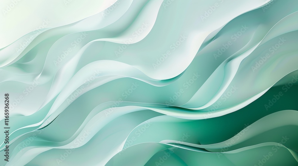 Obraz premium Green gradient waves creating a soothing and elegant abstract background, ideal for websites, presentations or wallpaper