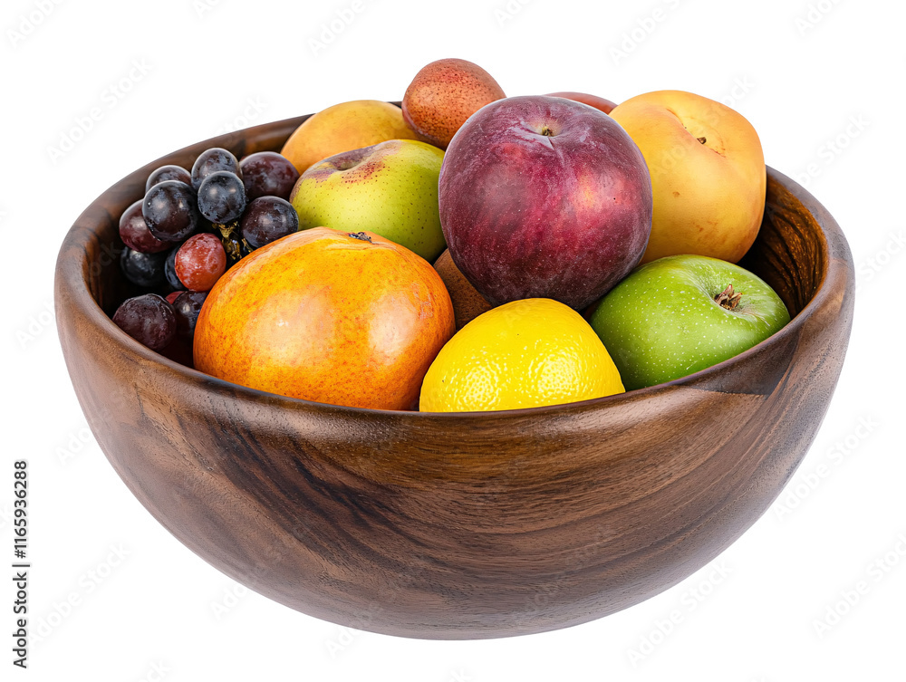 Isolated Wooden Bowl Filled with Assorted Fruits Isolated Wooden Bowl Filled with Assorted Fruits