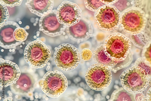  Microscopic view of influenza virus among leukocytes and erythrocytes in the bloodstream.