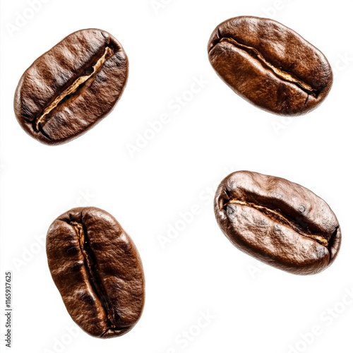 Close-Up View of Freshly Roasted Coffee Beans on a White Background for Gourmet Coffee and Beverage Related Themes