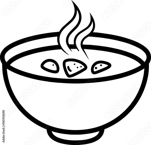 Bowl of hot soup with steam outline icon