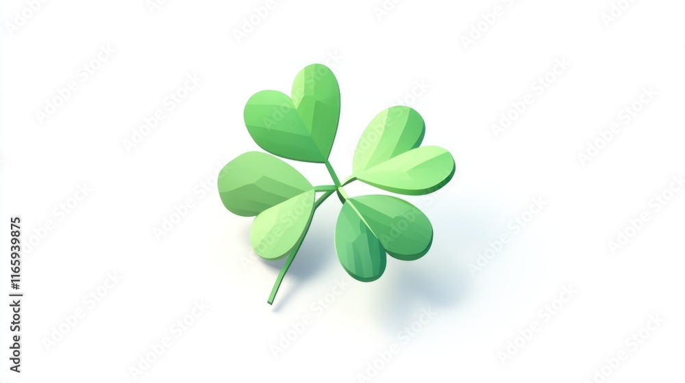 Low-poly 3D render of a four-leaf clover isolated on white. Low-poly 3D render of a four-leaf clover isolated on white.