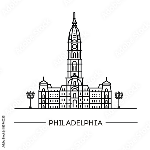 Philadelphia City Hall. Vector outline illustration