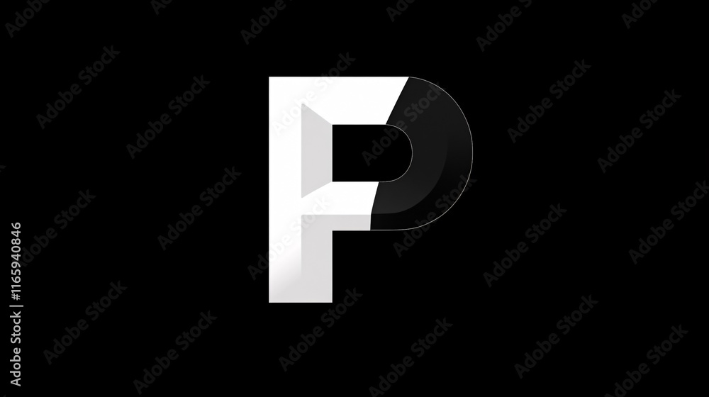 Stylized letter P in a dynamic black and white design on a contrasting background. Stylized letter P in a dynamic black and white design on a contrasting background.