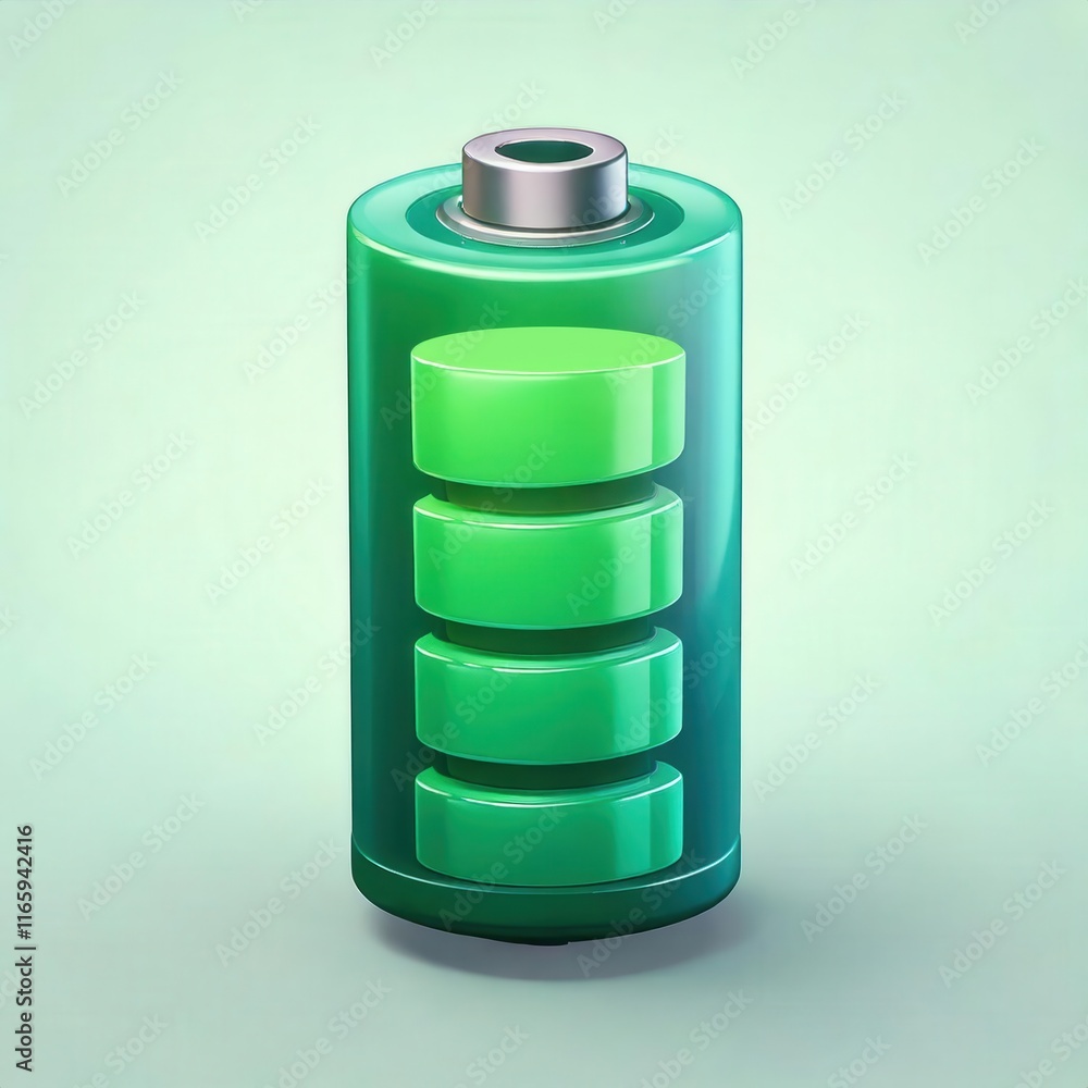 Fully charged battery icon with metallic energy and power. Fully charged battery icon with metallic energy and power.