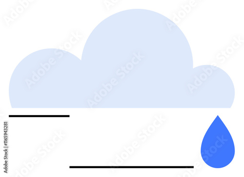 Soft blue cloud with a single bold blue raindrop and minimal black lines. Ideal for weather, environment, sustainability, climate, minimal design, education, and abstract line flat metaphor