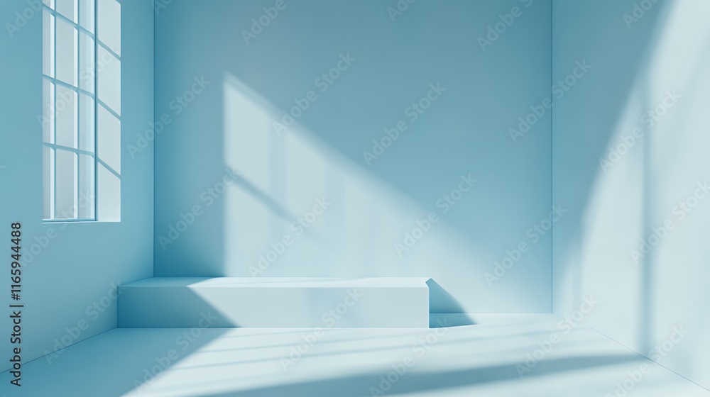 Obraz premium Minimalist Blue Room Interior Design With Platform