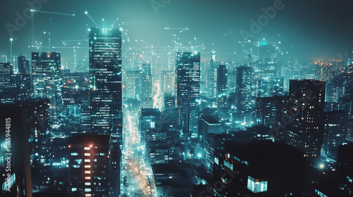 Wallpaper Mural Abstract business team stands on the peak of success amid tall, innovative Smart city and graphs with statistics to analyze business potential and predict future developments in company growth. Torontodigital.ca