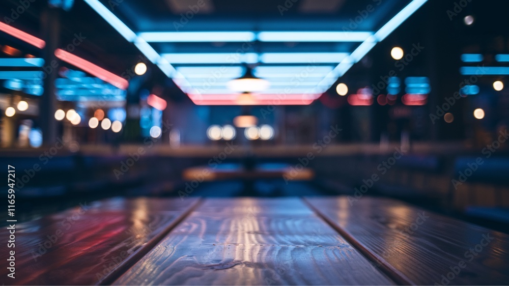 A wooden table with a blurred bokeh background. 
